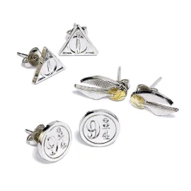 Harry Potter pack 3 boucles d'oreille Snitch/Deathly Hallows/Platform 9 3/4 (plaqué argent)