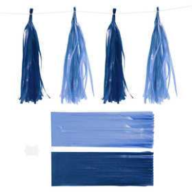 Pompons de papier, bleu foncé/bleu clair, dim. 12x35 cm, 14 gr, 12pièces