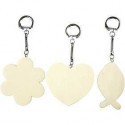 Porte-clés avec pendentif en bois, dim. 6-7 cm, ép. 3 mm, 3pièces