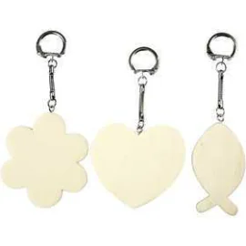 Porte-clés avec pendentif en bois, dim. 6-7 cm, ép. 3 mm, 3pièces