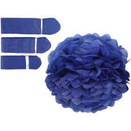 Pompons en papier, bleu foncé, d: 20+24+30 cm, 16 gr, 3pièces