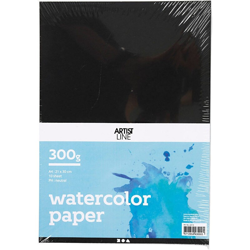 Papier aquarelle, noir, A4, 300 gr, 10 flles/ 1 Pq.