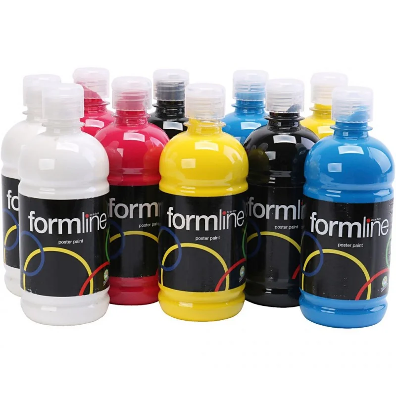 Peinture pour affiches, couleur primaire, mate, 10x500 ml/ 1 Pq.