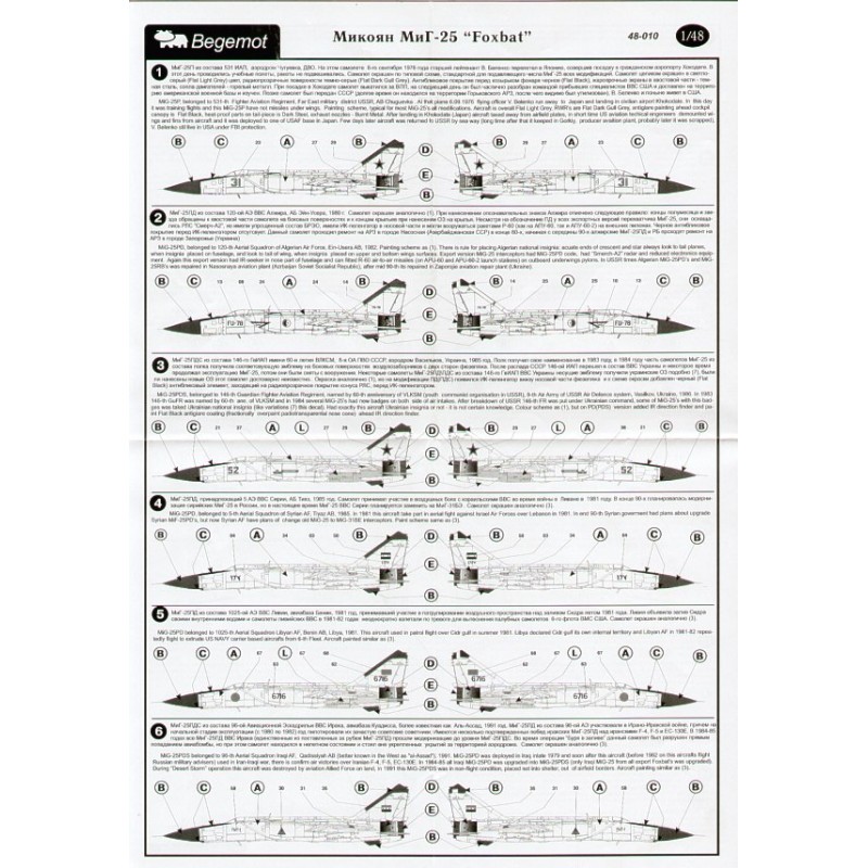 Décal Mikoyan MiG-25 Foxbat. Marquages ​​​​pour 23 avions