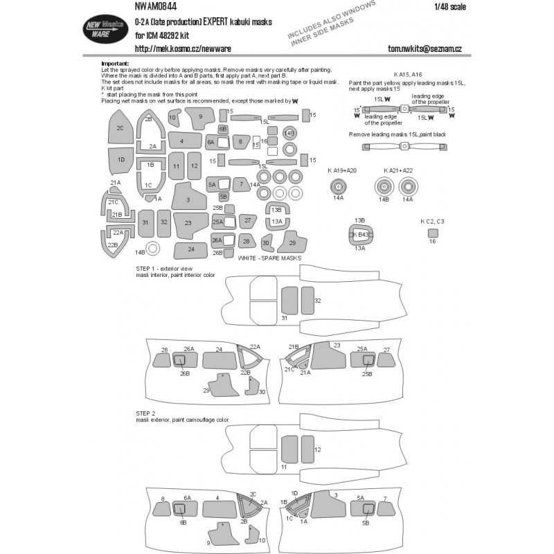 Cessna O-2A (production tardive) EXPERT kabuki masque toutes les fenêtres, y compris les masques latéraux intérieurs, les autres