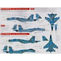 Sukhoi Su-27 Flankers après l'armée de l'air ukrainienne soviétique. Comprend le rouge 39 ; Jaune 39 ; rouge 57 ; bleu 36 ; Bleu