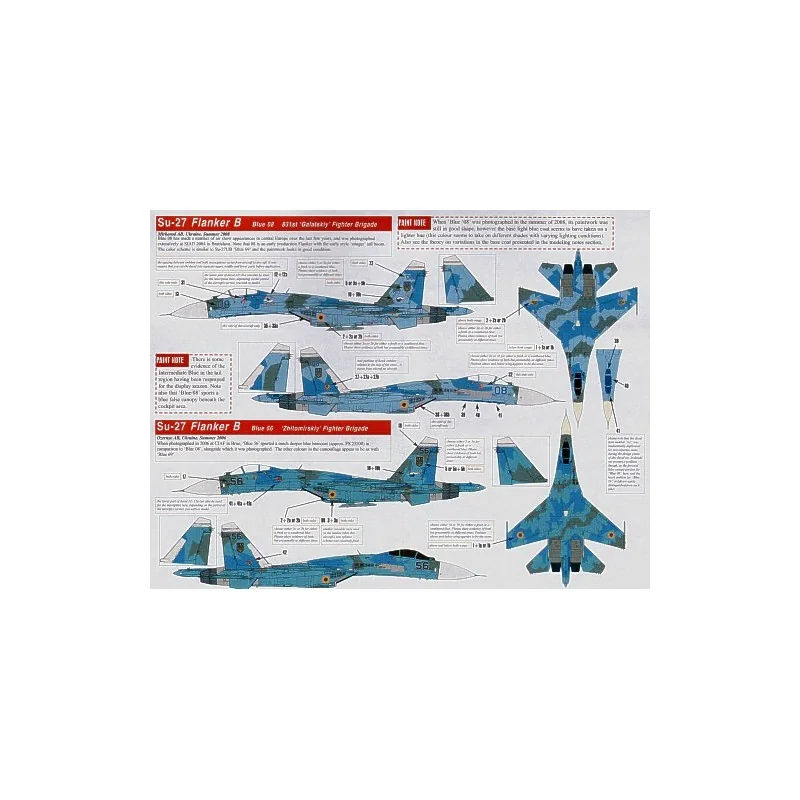 Sukhoi Su-27 Flankers après l'armée de l'air ukrainienne soviétique. Comprend le rouge 39 ; Jaune 39 ; rouge 57 ; bleu 36 ; Bleu