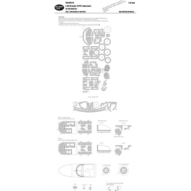 Douglas B-26С-50 Invader, masques kabuki EXPERTtoutes les fenêtres, y compris les masques latéraux intérieurs, les autres pièces