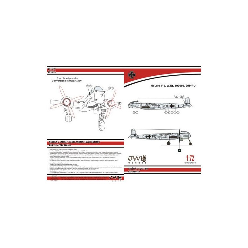 Décal Hélice Heinkel He-219V-5 DH+PU à quatre pales (version légère) (conçue pour être utilisée avec les kits Dragon) [He-219A-5