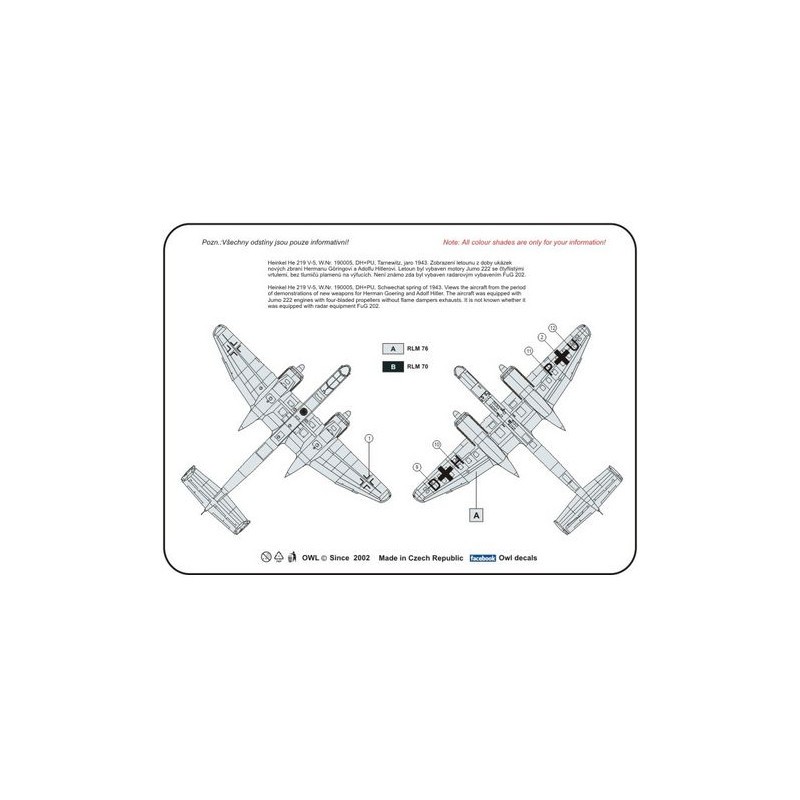 Décal Hélice Heinkel He-219V-5 DH+PU à quatre pales (version légère) (conçue pour être utilisée avec les kits Dragon) [He-219A-5