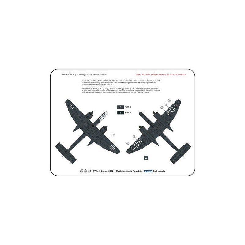 Décal Hélice Heinkel He-219V-5 DH+PU à quatre pales (version noire) (conçue pour être utilisée avec les kits Dragon) [He-219A-5/