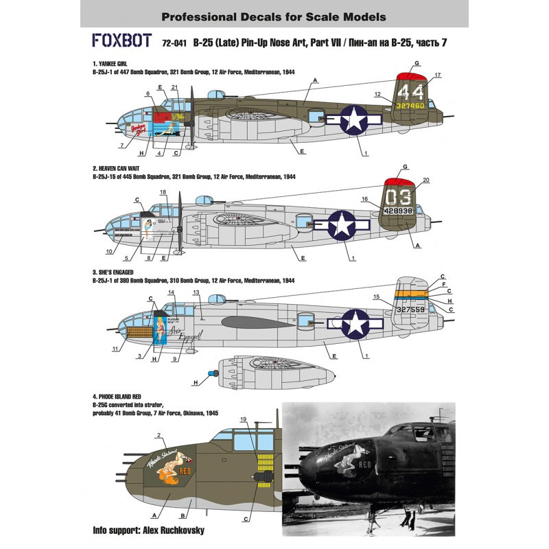 Décal North-American B-25G/J Mitchell (Late) 'Pin-Up Nose Art and Stencils' Part 7 (conçu pour être utilisé avec les kits Airfix