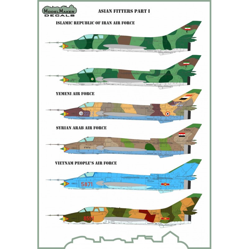 Décal Asian Fitters Part I, y compris les marquages ​​pour l'armée de l'air de la République islamique d'Iran x 2 ; l'armée de l