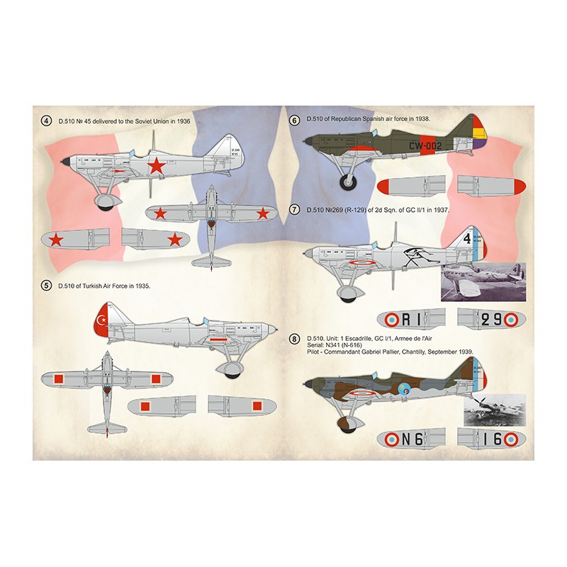 Décal Dewoitine D.510. Partie 21. D.510 du 8th Fighter Group, Barjols 1937.2. D.510 № 219 (R-249) de la 3ème Esc du GC ll/1 à Et