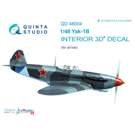 Décalcomanie Yakovlev Yak-1B (production tardive) Intérieur imprimé en 3D et coloré sur papier autocollant (conçu pour être util