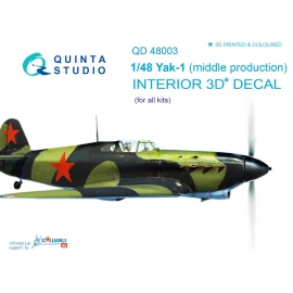 Décalcomanie Yakovlev Yak-1 (production moyenne) Intérieur imprimé en 3D et coloré sur papier autocollant (conçu pour être utili