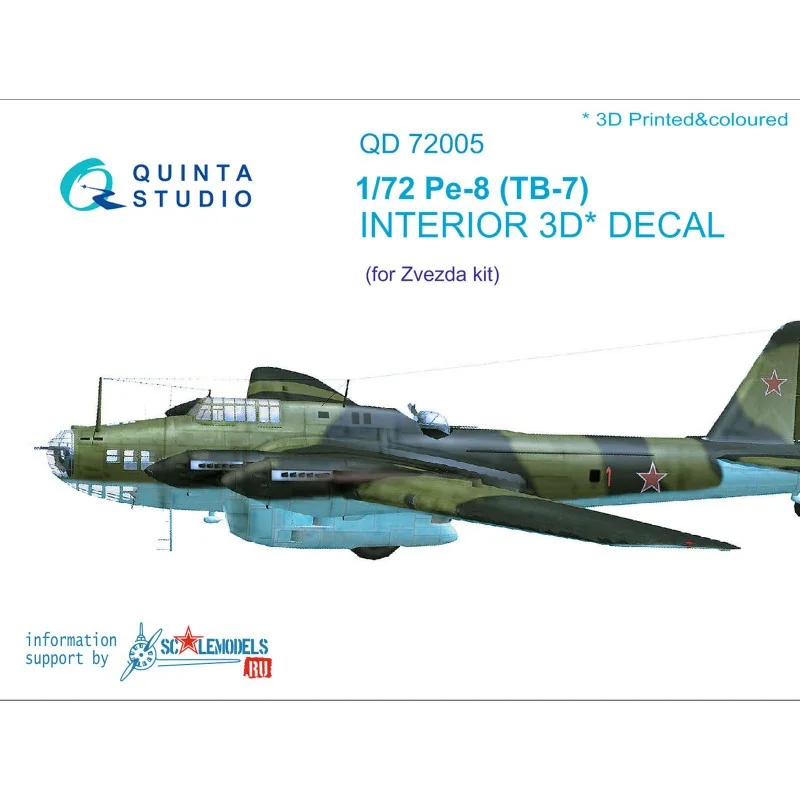 Décalcomanie Petlyakov Pe-8 [Tupolev TB-7] Intérieur imprimé en 3D et coloré sur papier autocollant (conçu pour être utilisé ave