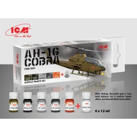 Kit de peinture acrylique pour hélicoptère d'attaque américain ICM Bell AH-1G Cobra (conçu pour être utilisé avec les kits ICM) 