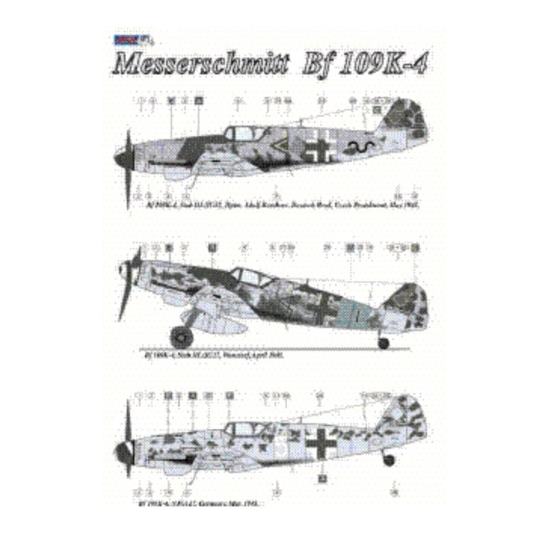 Messerschmitt Bf-109K-4 Pt 1 (3) < + ~ III/jg52 Hptm Adolf Borchers ; Stab III/JG27 ; Blanc 5 NJG11 Comprend 2 roues principales