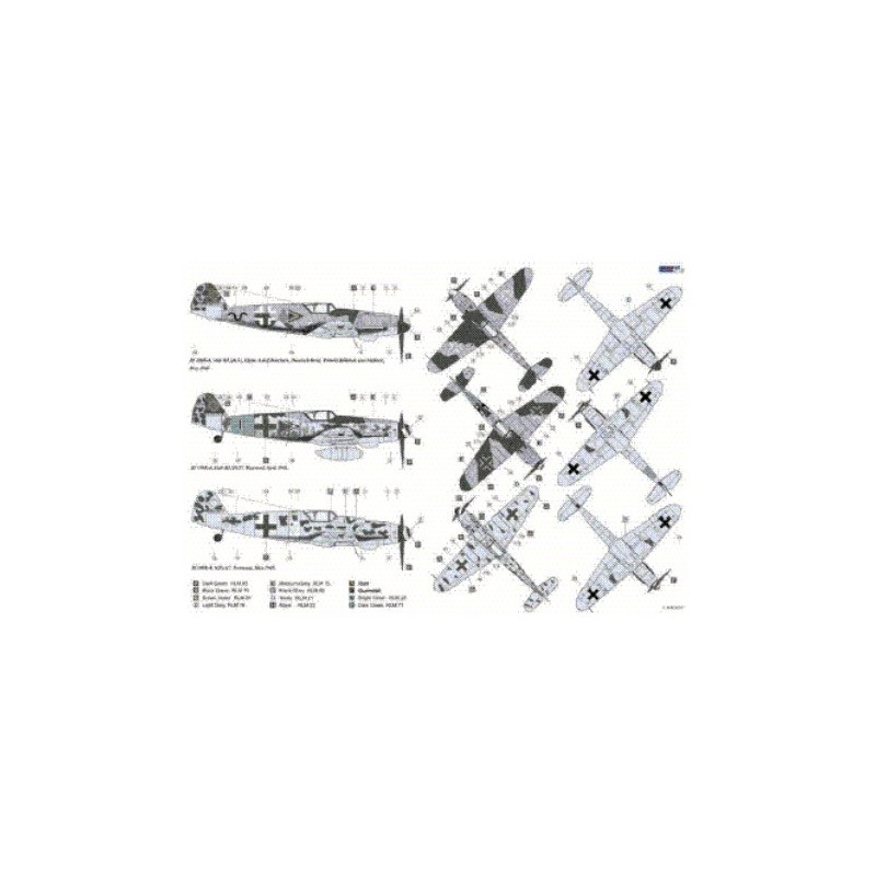 Messerschmitt Bf-109K-4 Pt 1 (3) < + ~ III/jg52 Hptm Adolf Borchers ; Stab III/JG27 ; Blanc 5 NJG11 Comprend 2 roues principales