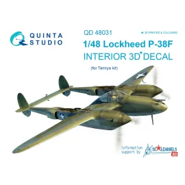 Décalcomanie Lockheed P-38F Lightning Intérieur coloré et imprimé en 3D sur papier autocollant (conçu pour être utilisé avec les