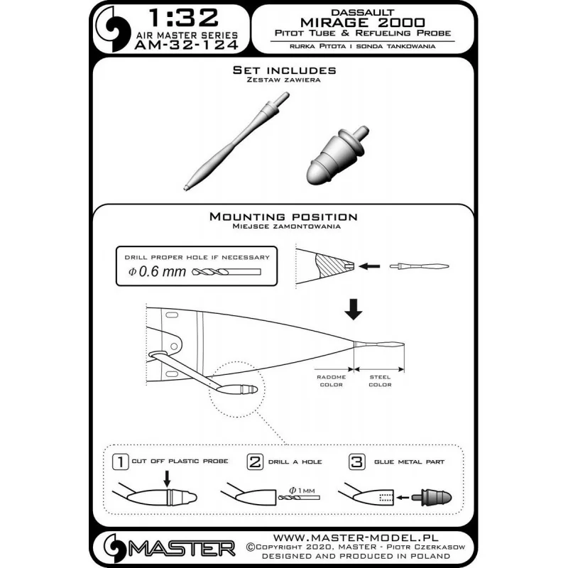 Dassault Mirage 2000 - Tube de Pitot et sonde de ravitaillement (conçu pour être utilisé avec les kits Kitty Hawk Model) [2000C 