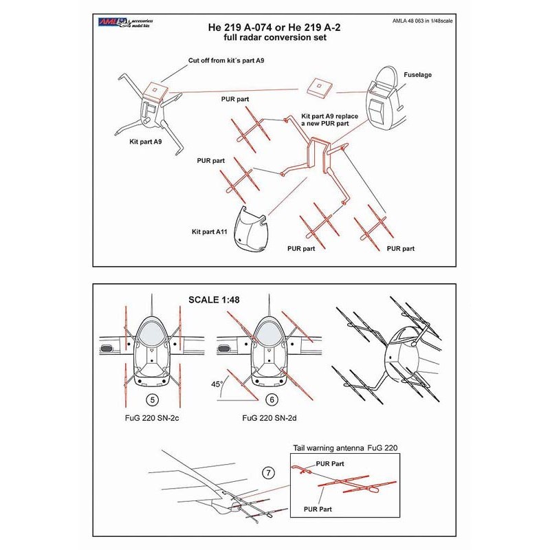 Antennes radar FuG 220 SN-2c/d pour Heinkel He-219A-074 ou He-219A-2 (conçues pour être utilisées avec les kits Tamiya)