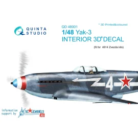 Décalcomanie Intérieur Yakovlev Yak-3 imprimé en 3D et coloré sur papier autocollant (conçu pour être utilisé avec les kits Zvez