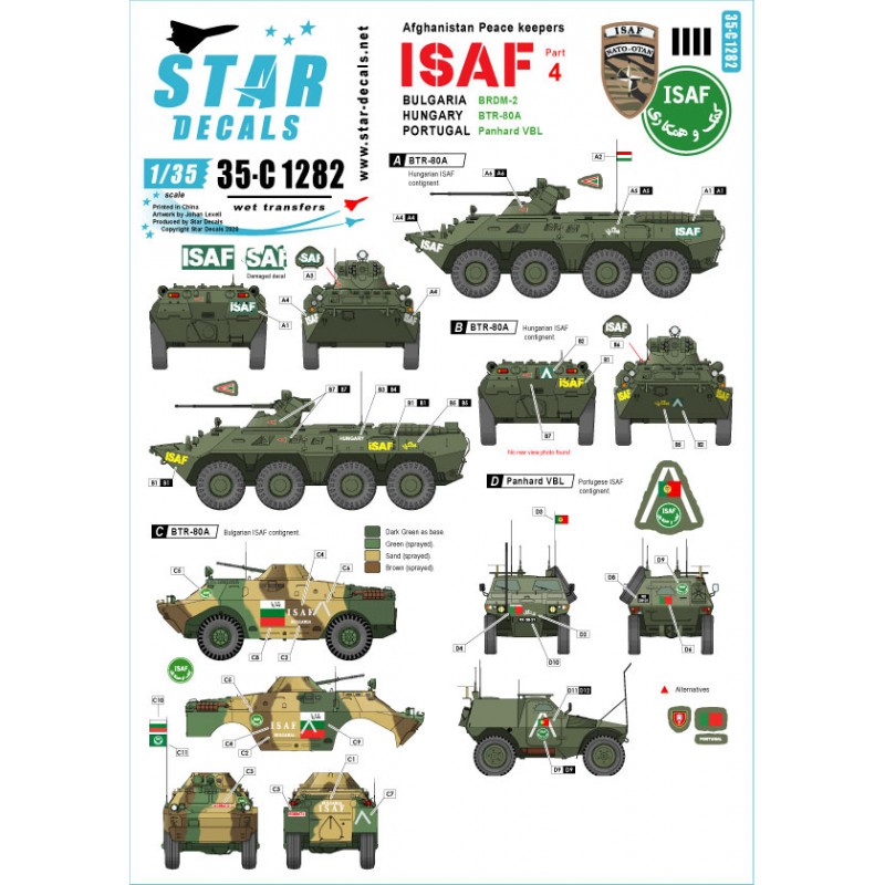 AFV ISAF 4 utilisés par la Hongrie, la Bulgarie et le Portugal en Afghanistan. BTR-80A, BRDM-2 et Panhard VBL. (Soviétique)