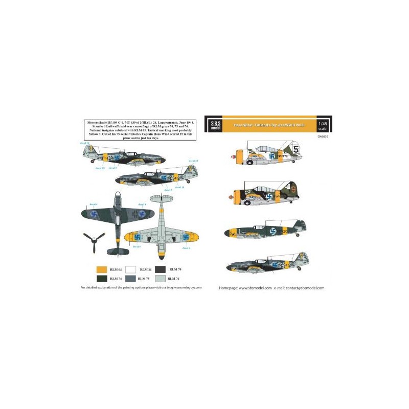 Décal Hans Wind - Finland's Top Ace II Vol.II Comprend Messerschmitt Bf-109G-2/Bf-109G-6, Brewster B-239 Buffalo,