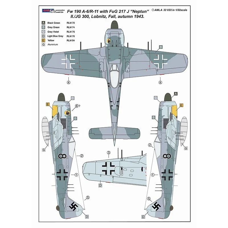 Focke-Wulf Fw-190A-6/R11 avec antennes radar FuG 217J-1 (conçu pour être utilisé avec les kits Hasegawa et Revell)