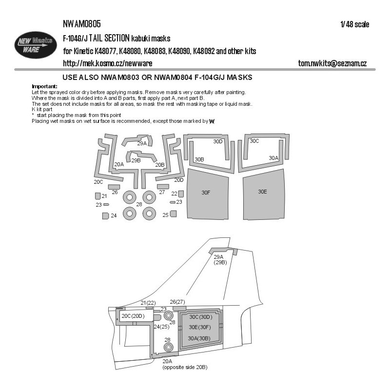 Masques kabuki Lockheed F-104G/J Starfighter TAIL SECTION (conçus pour être utilisés avec les kits Kinetic Model)