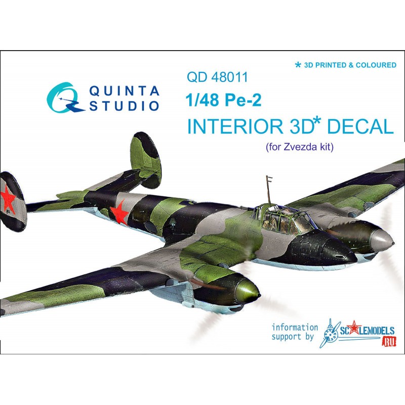 Décalcomanie Petlyakov Pe-2 Intérieur coloré et imprimé en 3D sur papier autocollant (conçu pour être utilisé avec les kits Zvez