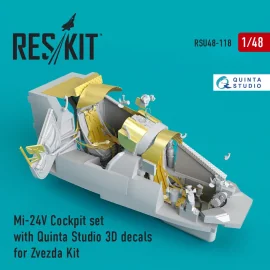 Ensemble de cockpit Mil Mi-24V/VP avec décalcomanies Quinta Studio 3D (conçu pour être utilisé avec les kits Zvezda)