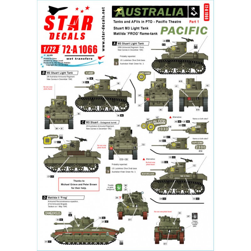 Australie dans le Pacifique 1. M3 Stuart Light Tank et Matilda Frog Flame Tank dans le Pacifique.