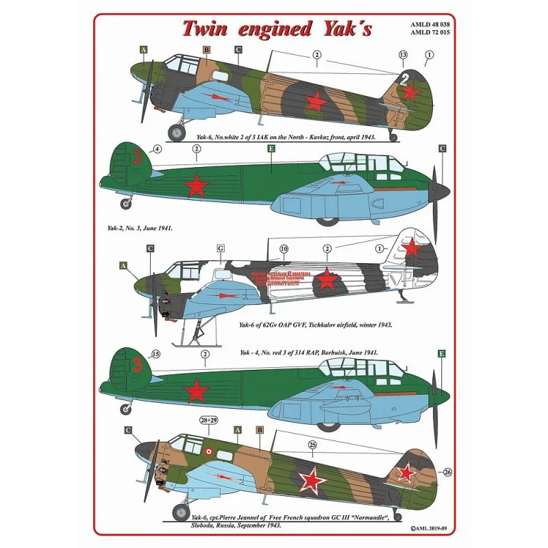 Décal Yakovlev Yak-2, Yak-4 & Yak-6 Yaks bimoteurs (conçus pour être utilisés avec les kits MARS Models)