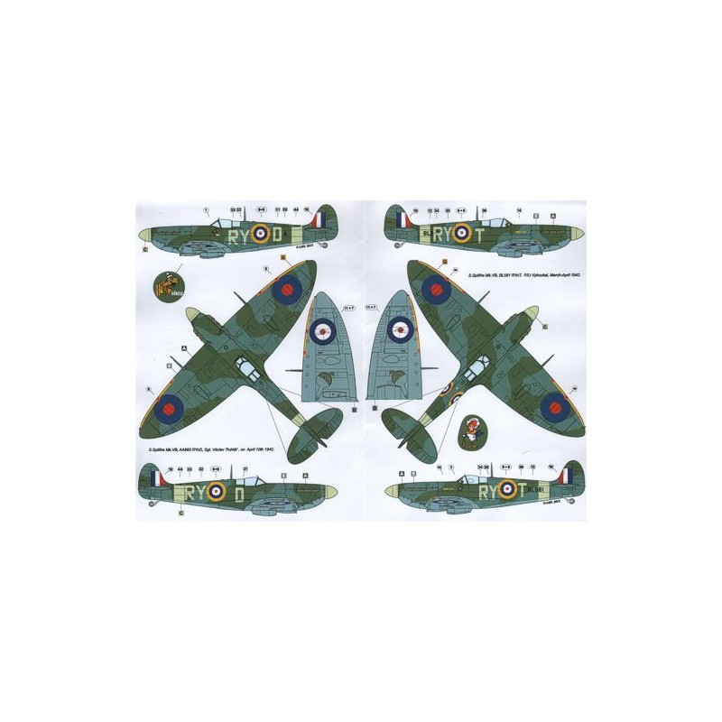 Décal Le Supermarine Spitfire Mk.Ia/Mk.1 /Mk.1 et Mk.VB avec des dessins du 313th RAF Squadron