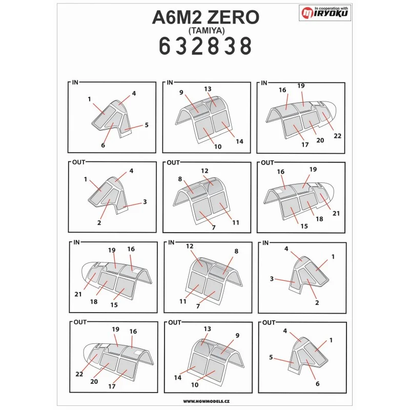 Masque à baldaquin Mitsubishi A6M2 ZERO (intérieur et extérieur) (conçu pour être utilisé avec les kits Tamiya)