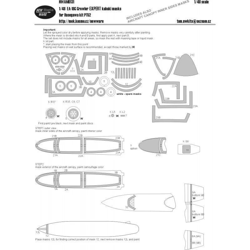 Masques kabuki Boeing EA-18G Growler EXPERT (conçus pour être utilisés avec les kits Haswgawa HAPT052)