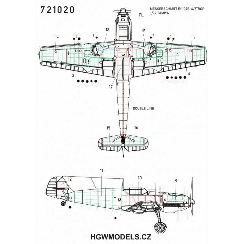 Décal Messerschmitt Bf-109E-3/Bf-109E-4/Bf-109E-7/Trop (conçu pour être utilisé avec les kits Tamiya)