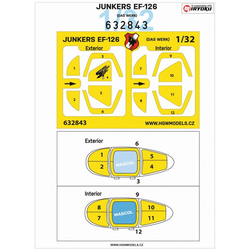 Masque à baldaquin Junkers EF-126 (intérieur et extérieur) (conçu pour être utilisé avec les kits Das Werk)D