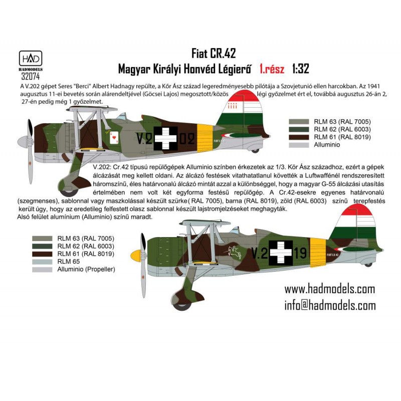 Décal Fiat CR-42 Hongrie Fighters avec insignes Cross (conçu pour être utilisé avec les kits ICM)