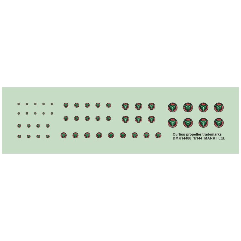 Décal Marques déposées des hélices Curtiss Electric, 2 ensembles. marques d'hélices, 6 tailles