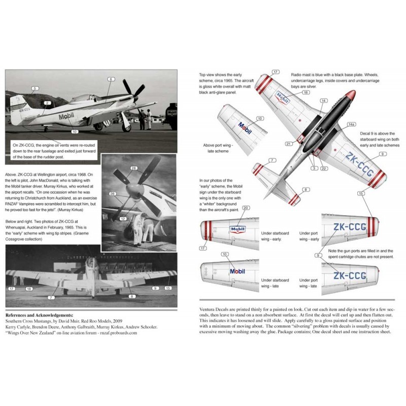 Décal Mustang `` Mobil '' civil néo-zélandais et Mustang P-51D nord-américain de la RNZAF