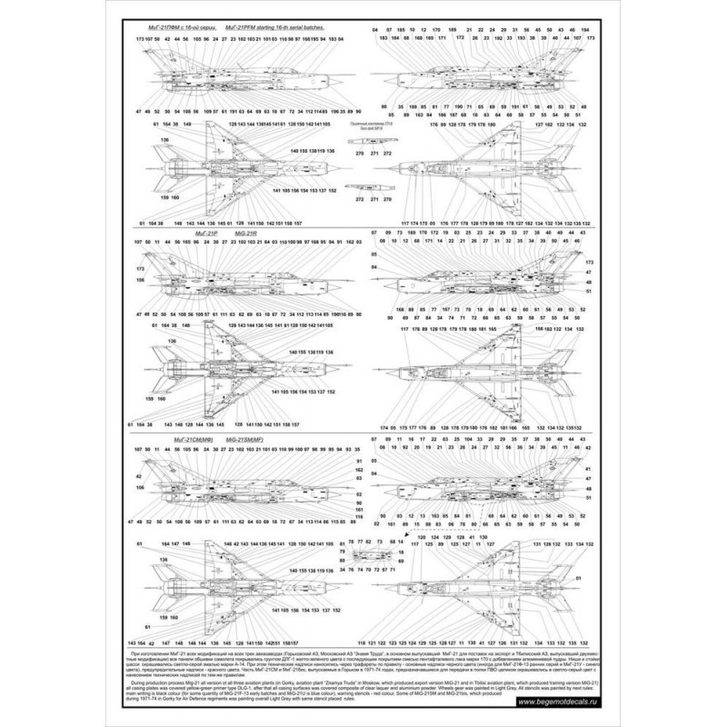 Décal Réimprimé ! Mikoyan MiG-21 Fishbed données de pochoir complètes pour un avion