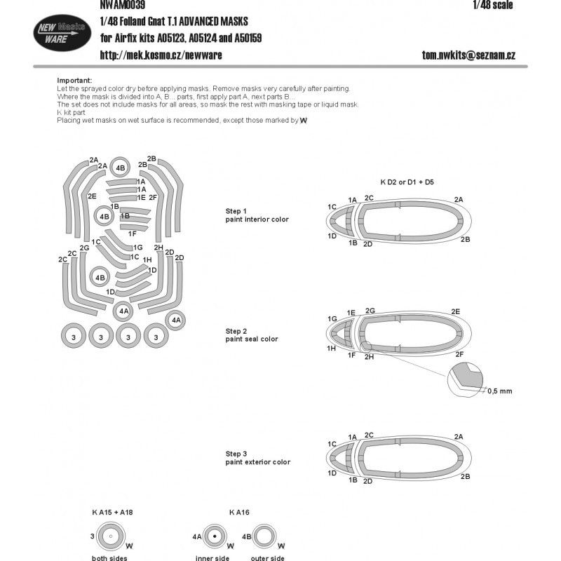 Masque pour Folland Gnat T.1 ADVANCED (conçu pour être utilisé avec les kits Airfix)