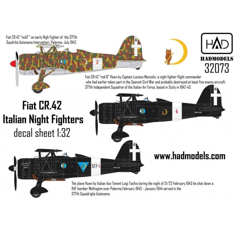 Décal Chasseurs de nuit italiens Fiat CR-42 (conçus pour être utilisés avec les kits ICM)