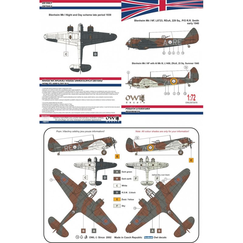 Décal Bristol Blenheim Mk.I NF Partie III REoA (Smith) ou ZKoX avec AI Mk.III