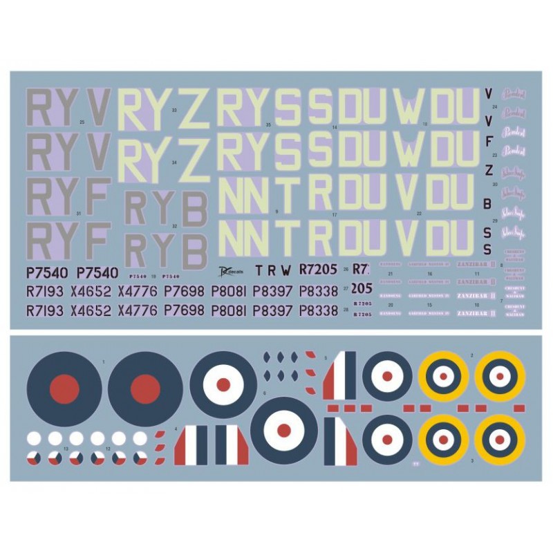 Décal Supermarine Spitfire Mk.I/Mk.II des escadrons tchécoslovaques de la RAF1.