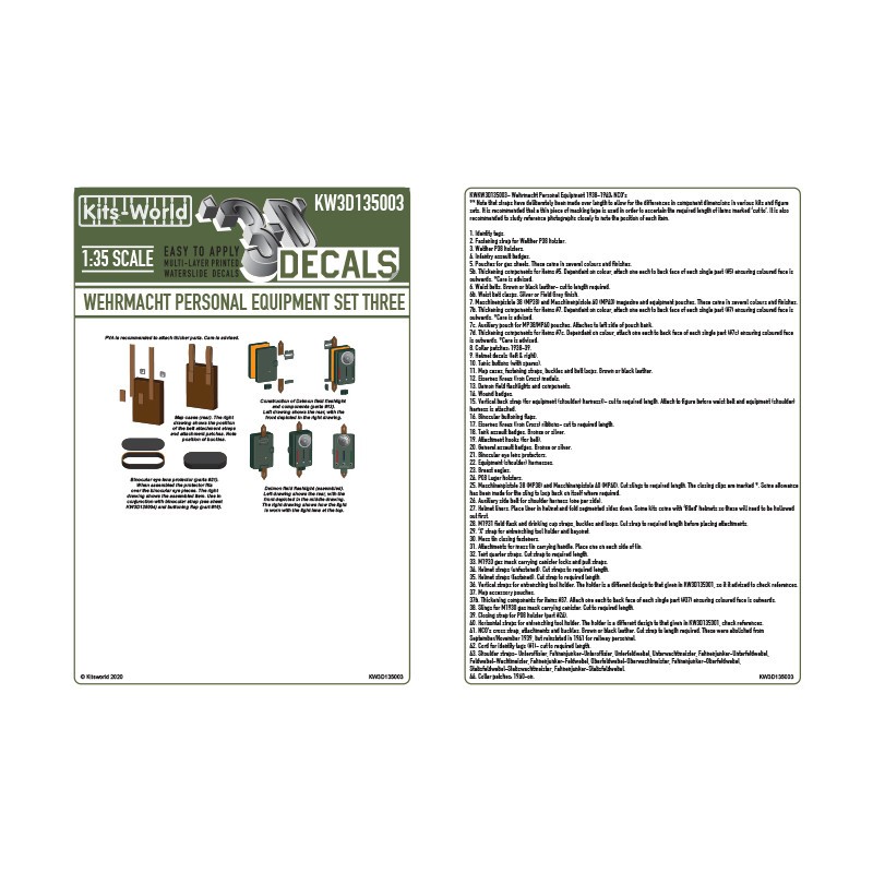 Décalcomanie Équipement personnel de la Wehrmacht 1938-1940 : hommes enrôlés : troisième partie